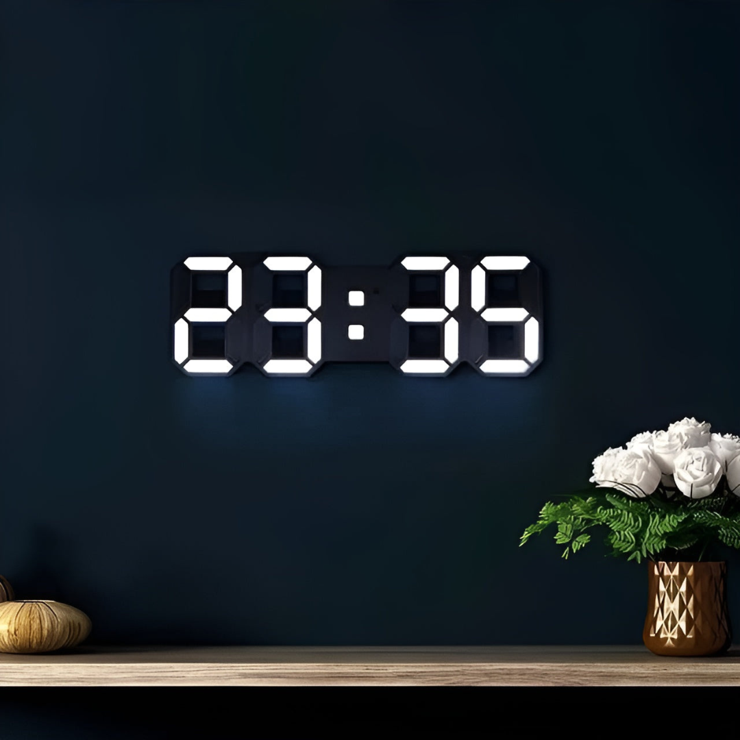 Nyvox - Moderne 3D LED Digitale Wanduhr mit schlankem Design und heller Zeitanzeige