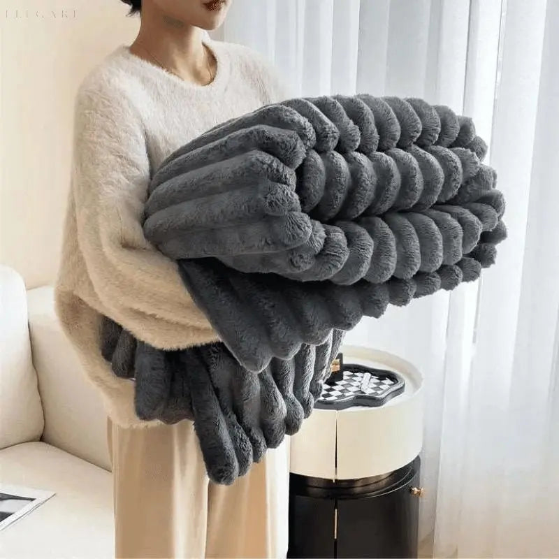 Ultimativer Komfort Luxe Superweiche Fleece-Decke mit hochwertigem Kunstschaffell für warme Umarmungen und gemütliche Atmosphäre