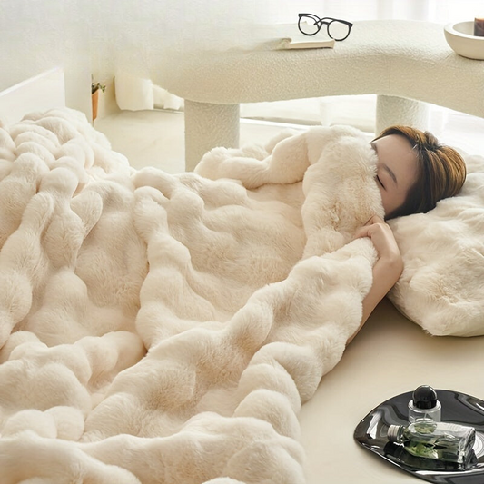 Luxusweiche beige Fleece-Decken - warme dicke Plüsch-Wohnzimmer- und Schlafzimmer-Wurfdecke