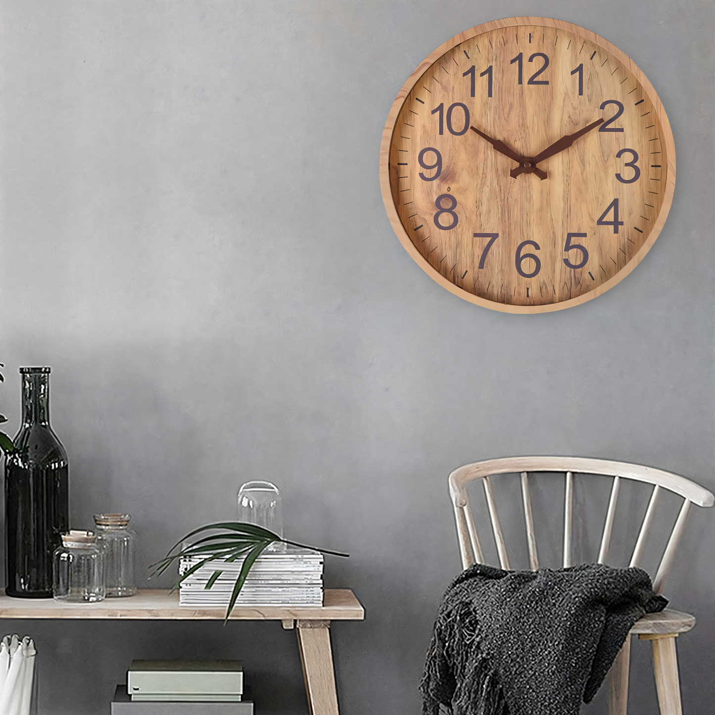 Stilvolle hölzerne Wanduhr mit geräuschlosem Uhrwerk für Küche und Wohnzimmer
