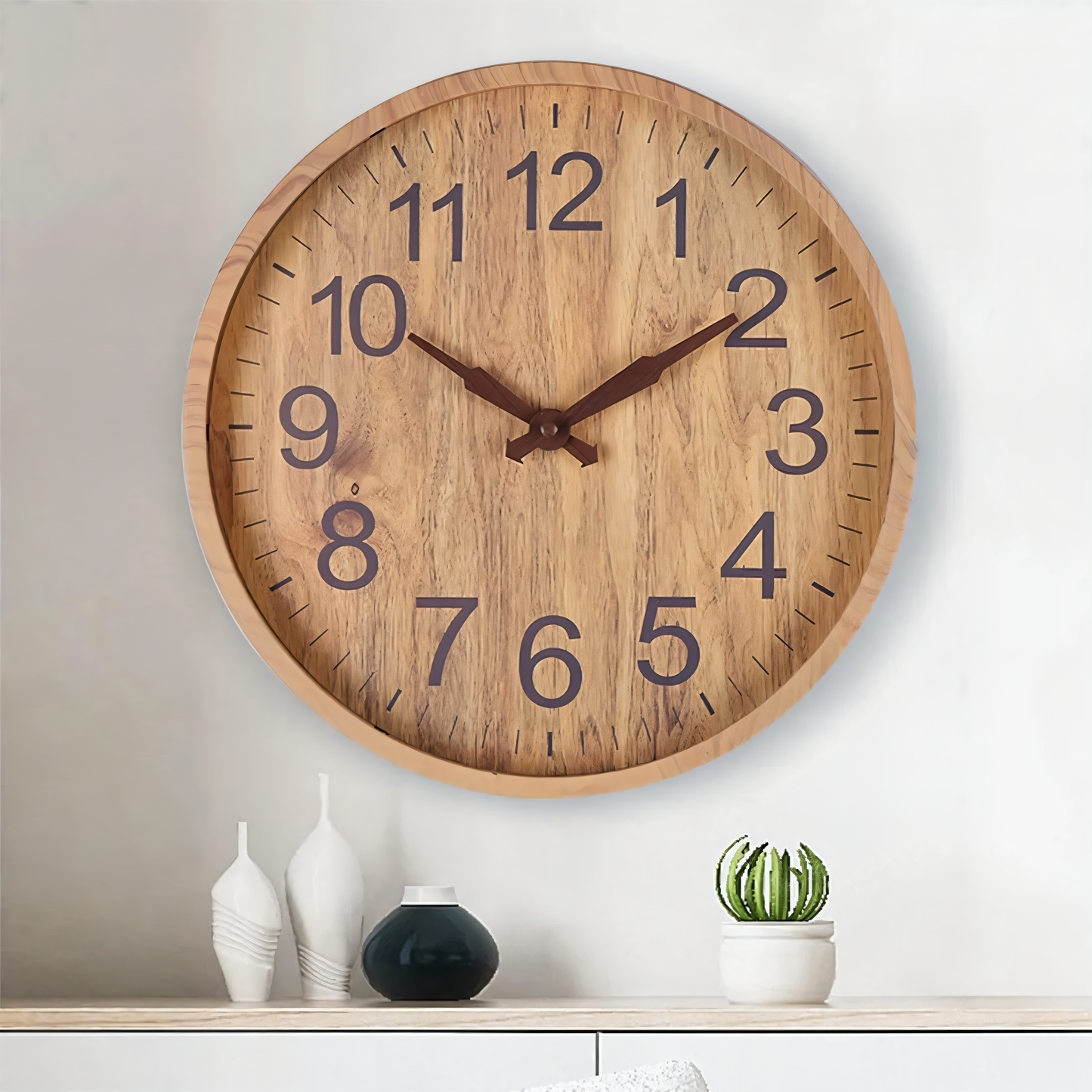 Stilvolle hölzerne Wanduhr mit geräuschlosem Uhrwerk für Küche und Wohnzimmer