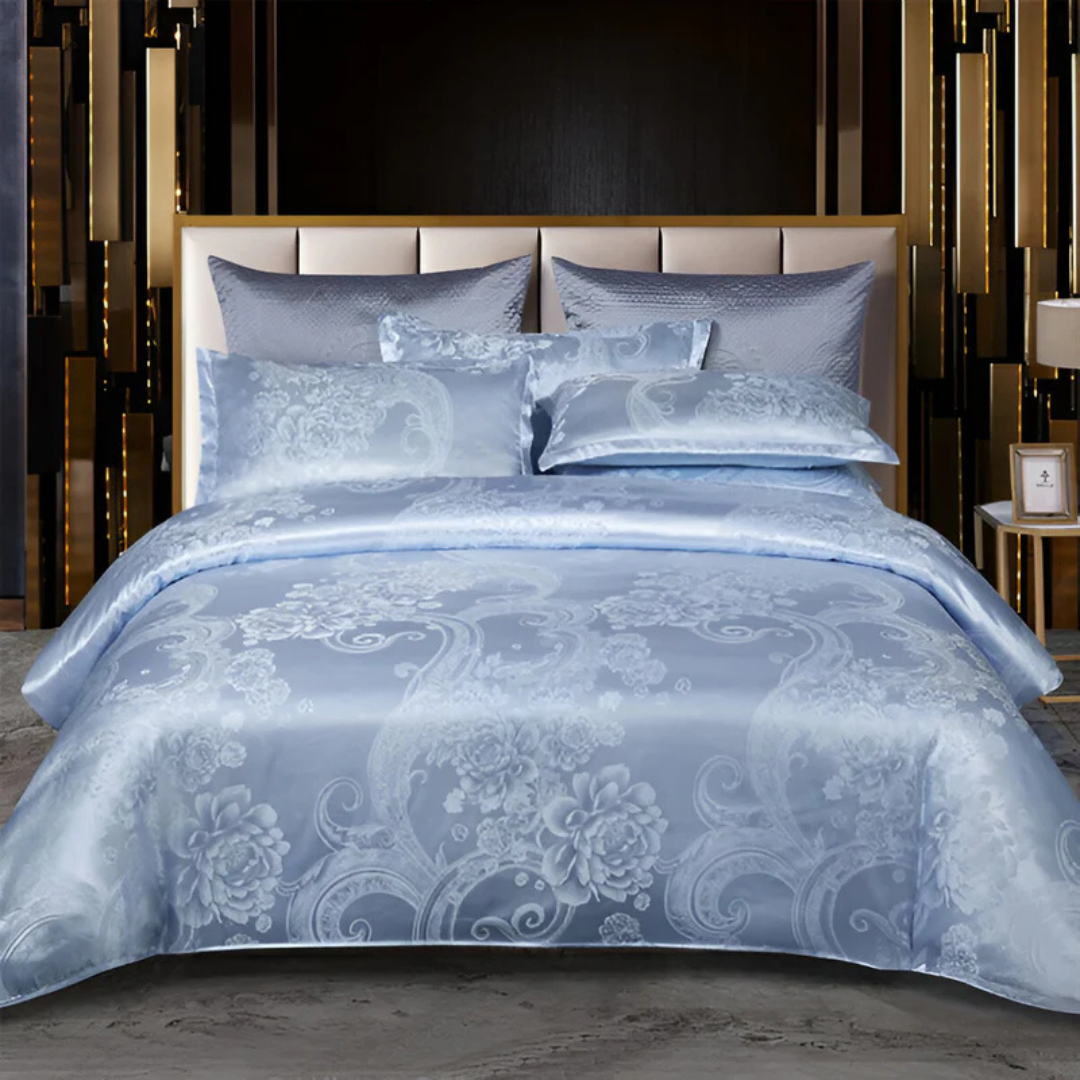 Elegante Satin-Bettdecke mit Jacquard-Muster – Seidig weich, atmungsaktive Bettwäsche für luxuriöse Schlafzimmer