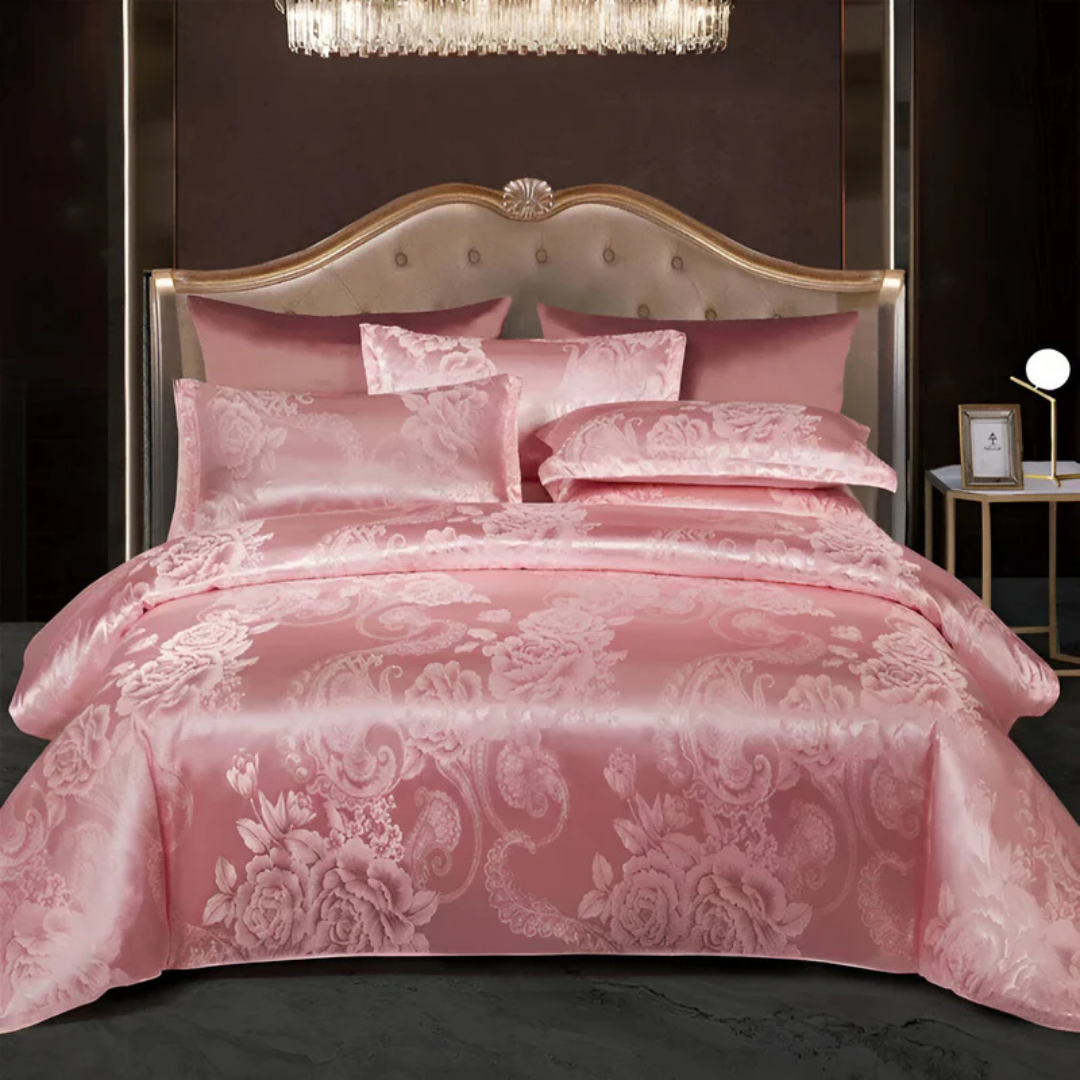 Elegante Satin-Bettdecke mit Jacquard-Muster – Seidig weich, atmungsaktive Bettwäsche für luxuriöse Schlafzimmer