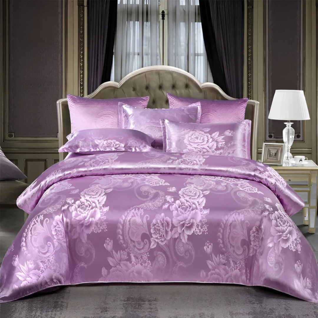 Elegante Satin-Bettdecke mit Jacquard-Muster – Seidig weich, atmungsaktive Bettwäsche für luxuriöse Schlafzimmer