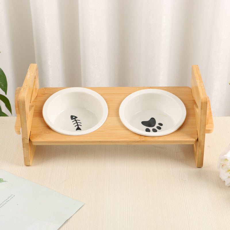 PawElegance Luxus Doppel-Futternapf-Set mit sanftem Bambus und Edelstahl für Haustiere