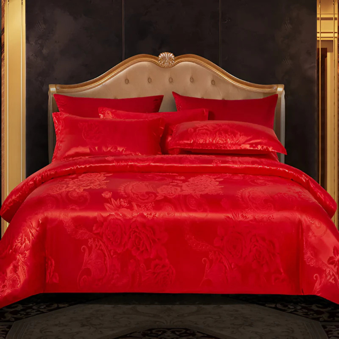 Luxus-Satin-Bettbezug-Set mit elegantem Blumenmuster für ultimativen Schlafzimmerkomfort und Stil