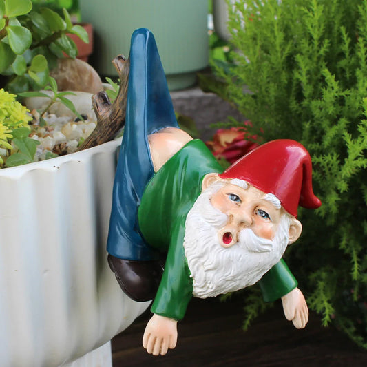 Petronia - Niedlicher Zwerg-Blumentopfhalter aus Harz mit Hose an einem Ast für verspielte Gartendekoration