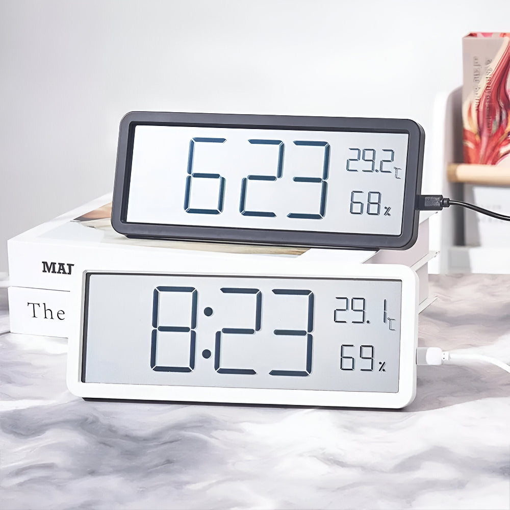 Ione - Moderne digitale LED-Wanduhr mit Temperatur- und Feuchtigkeitsanzeige