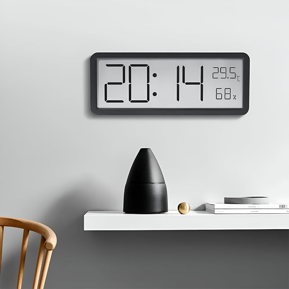 Ione - Moderne digitale LED-Wanduhr mit Temperatur- und Feuchtigkeitsanzeige