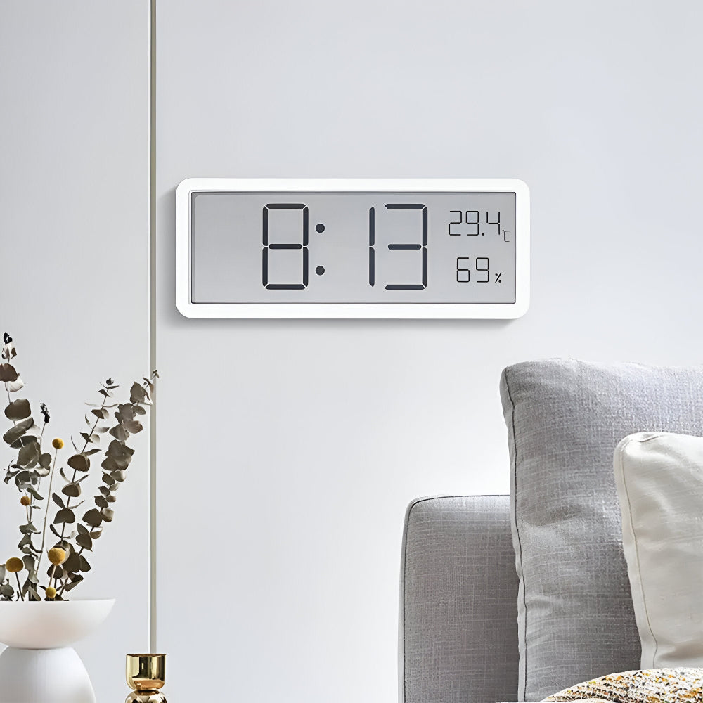 Ione - Moderne digitale LED-Wanduhr mit Temperatur- und Feuchtigkeitsanzeige