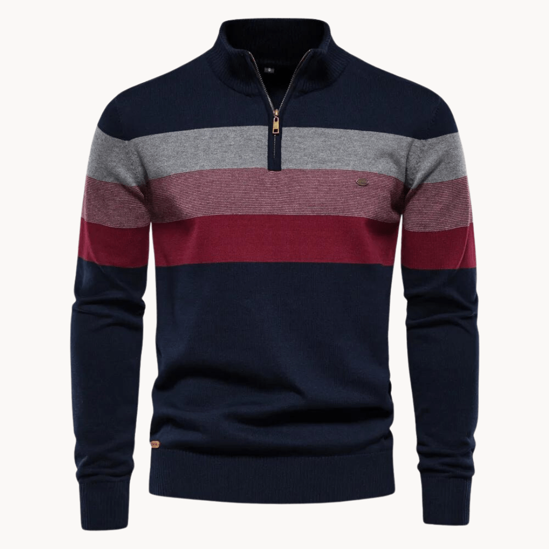 Fabian – Elegant striped knit sweater with practical quarter zipper