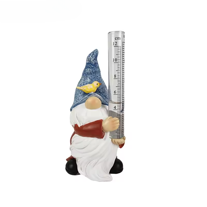 Soraya - Charmante Gartenzwerg-Statue mit Regenmesser aus Harz für bezaubernde Gartendekoration