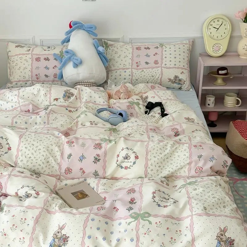 Romantisches rosa Blumen-Bettwäsche-Set - Weicher Polyester-Bettbezug und Kissenbezüge für ein gemütliches Schlafzimmer