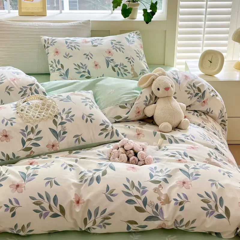 Romantisches rosa Blumen-Bettwäsche-Set - Weicher Polyester-Bettbezug und Kissenbezüge für ein gemütliches Schlafzimmer