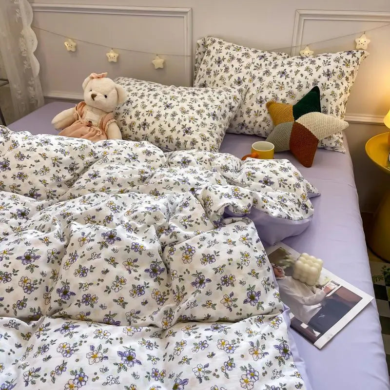 Romantisches rosa Blumen-Bettwäsche-Set - Weicher Polyester-Bettbezug und Kissenbezüge für ein gemütliches Schlafzimmer