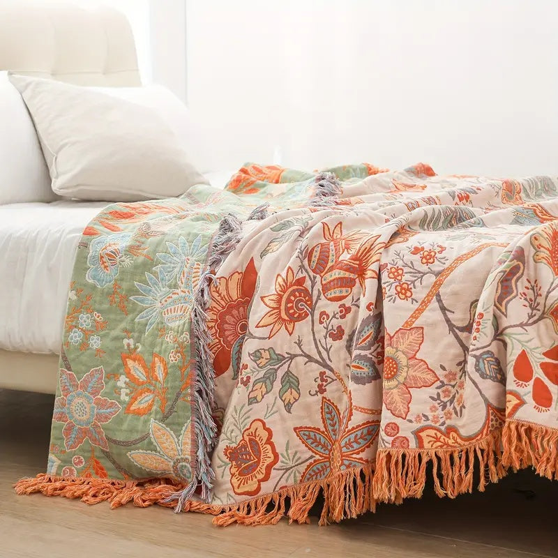 Boho Blumenmuster Decke – Gemütliche und warme Überwurfdecke für Couch, Bett und Outdoor-Aktivitäten