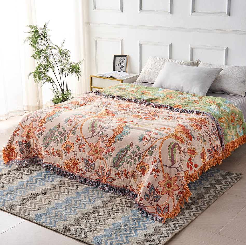 Boho Blumenmuster Decke – Gemütliche und warme Überwurfdecke für Couch, Bett und Outdoor-Aktivitäten