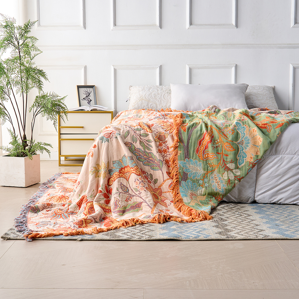 Boho Blumenmuster Decke – Gemütliche und warme Überwurfdecke für Couch, Bett und Outdoor-Aktivitäten