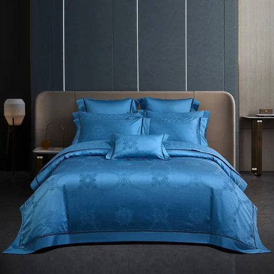 Luxus Blau Ägyptische Baumwolle Bettbezug Set – 200x230 cm mit 2 Elegante Kissenbezüge