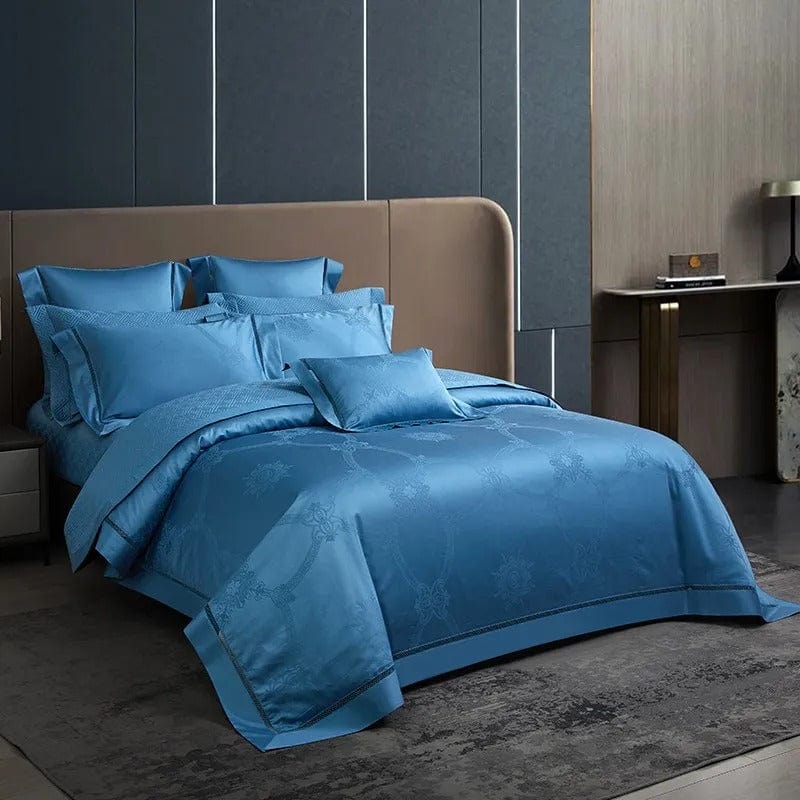 Luxus Blau Ägyptische Baumwolle Bettbezug Set – 200x230 cm mit 2 Elegante Kissenbezüge