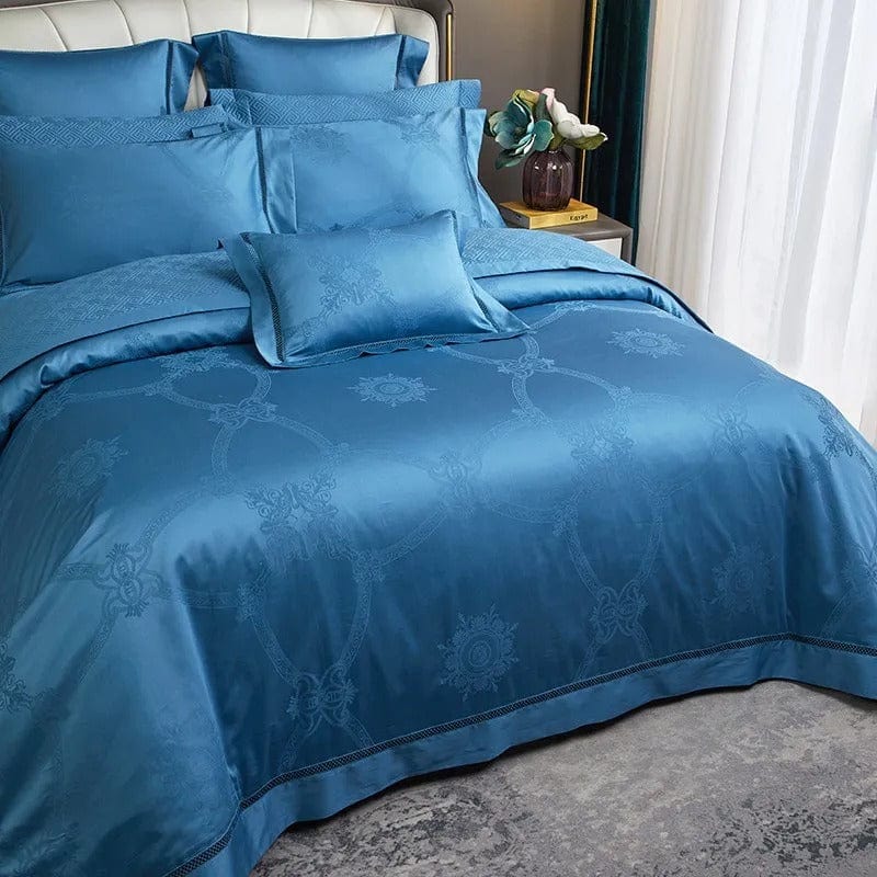 Luxus Blau Ägyptische Baumwolle Bettbezug Set – 200x230 cm mit 2 Elegante Kissenbezüge