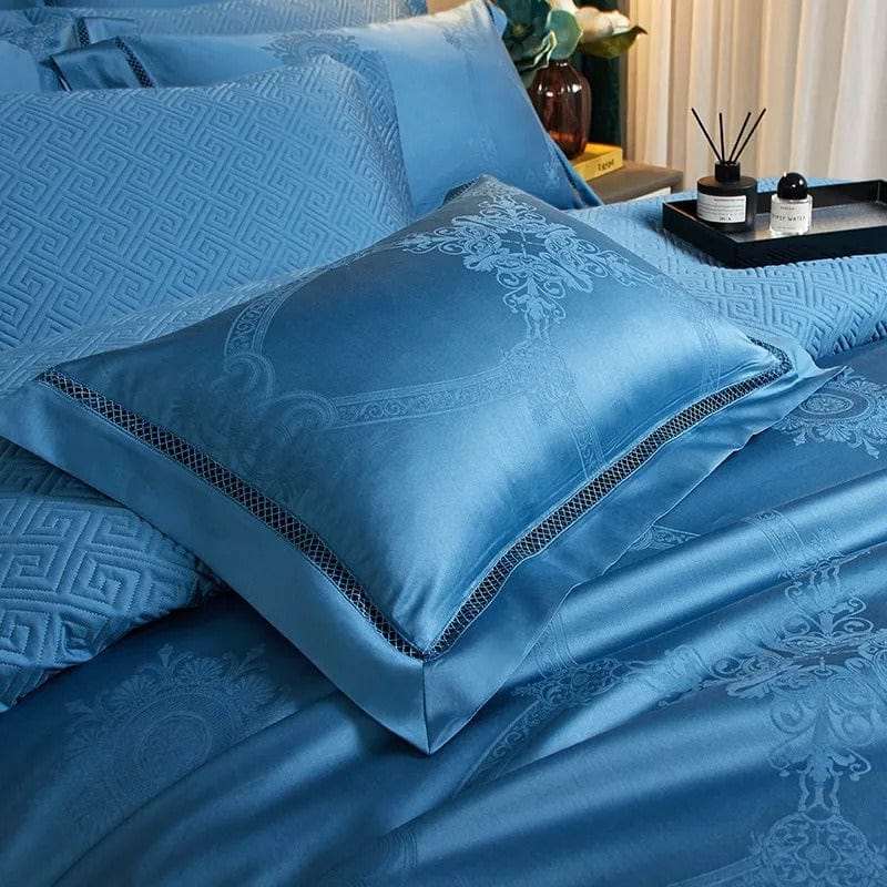 Luxus Blau Ägyptische Baumwolle Bettbezug Set – 200x230 cm mit 2 Elegante Kissenbezüge