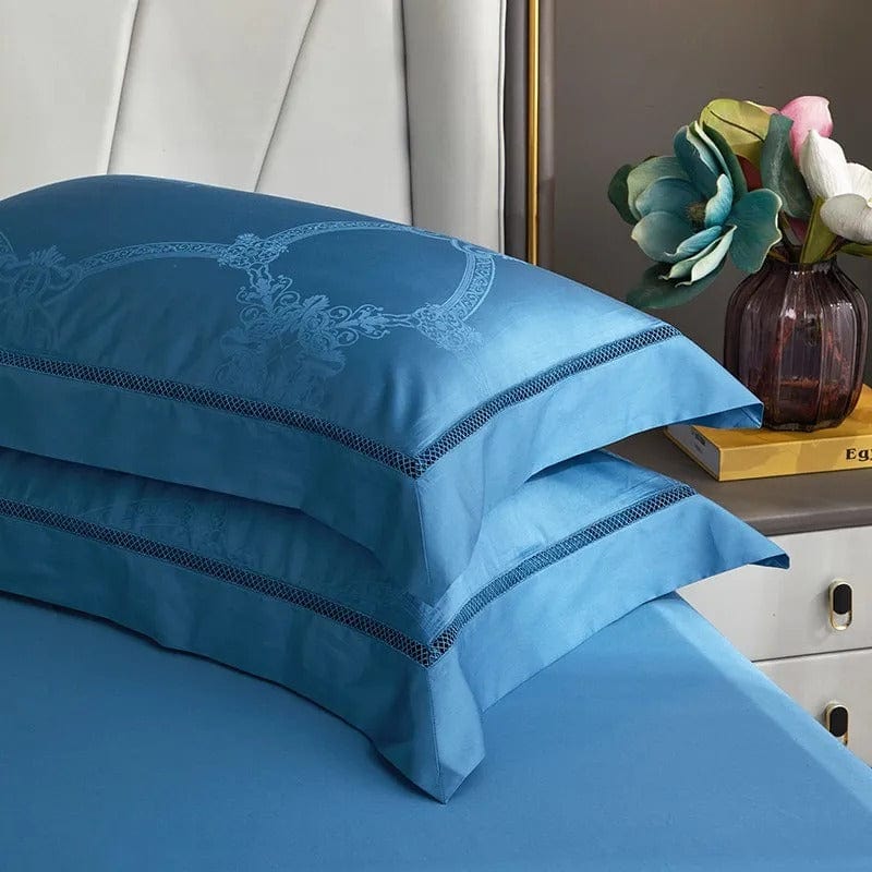 Luxus Blau Ägyptische Baumwolle Bettbezug Set – 200x230 cm mit 2 Elegante Kissenbezüge