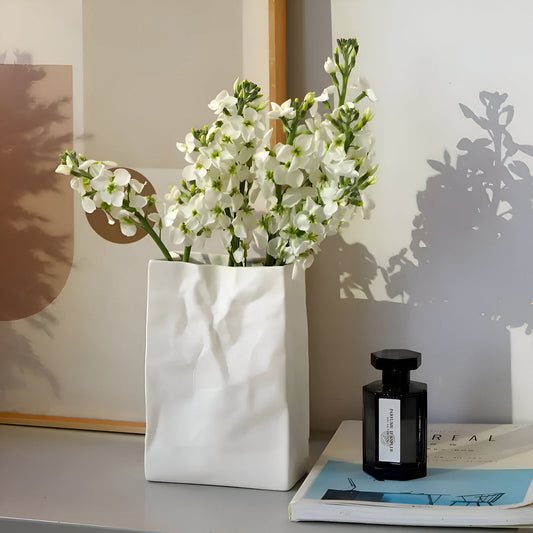 Celorie - Stilvolle moderne Keramikvase mit Papierbeutel-Design
