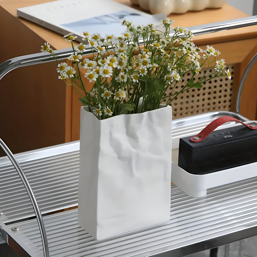 Celorie - Stilvolle moderne Keramikvase mit Papierbeutel-Design