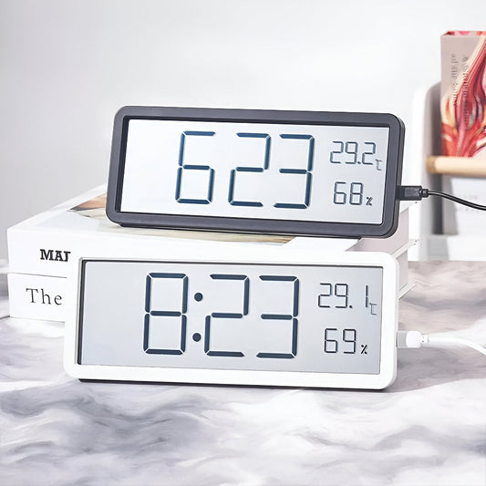 Ione - Moderne digitale LED-Wanduhr mit Temperatur- und Feuchtigkeitsanzeige