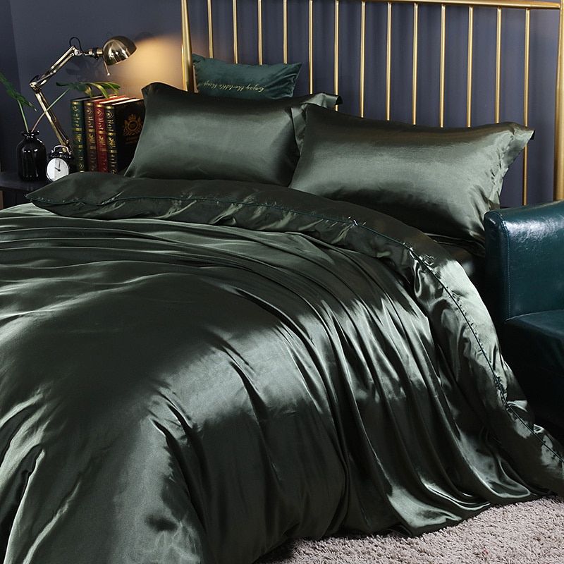 Elegantes 4-teiliges Bettwäsche-Set aus Seiden-Satin inklusive Bettbezug, Spannbettlaken und Kissenbezügen für ultimativen Komfort