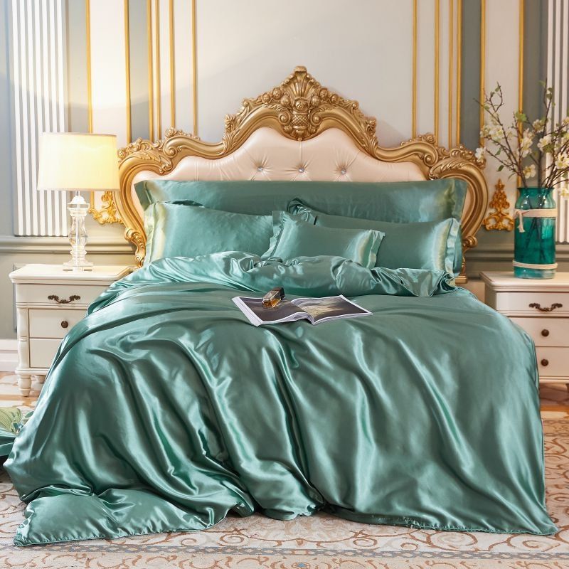 Elegantes 4-teiliges Bettwäsche-Set aus Seiden-Satin inklusive Bettbezug, Spannbettlaken und Kissenbezügen für ultimativen Komfort