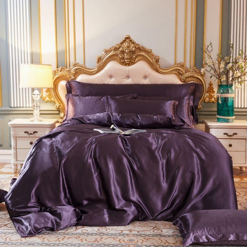 Elegantes 4-teiliges Bettwäsche-Set aus Seiden-Satin inklusive Bettbezug, Spannbettlaken und Kissenbezügen für ultimativen Komfort