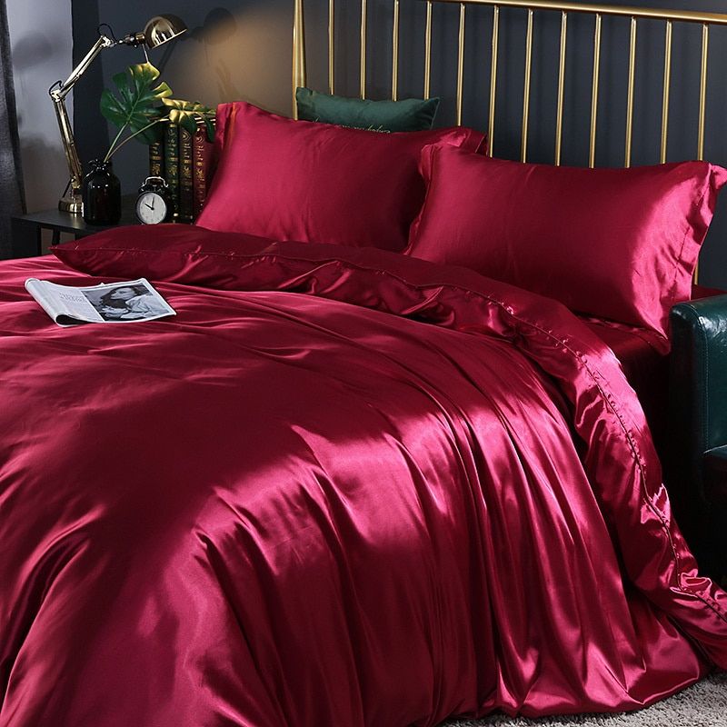 Elegantes 4-teiliges Bettwäsche-Set aus Seiden-Satin inklusive Bettbezug, Spannbettlaken und Kissenbezügen für ultimativen Komfort